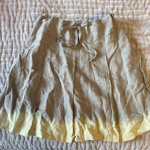 YOGI Skirt Dip Dye Linen Gray & Lemon Pleated Flirty Flare Size S ~ M New